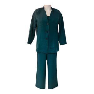 Monroe & Main Washable Dark Green 3-Button Office Career Business Suit Pant Set